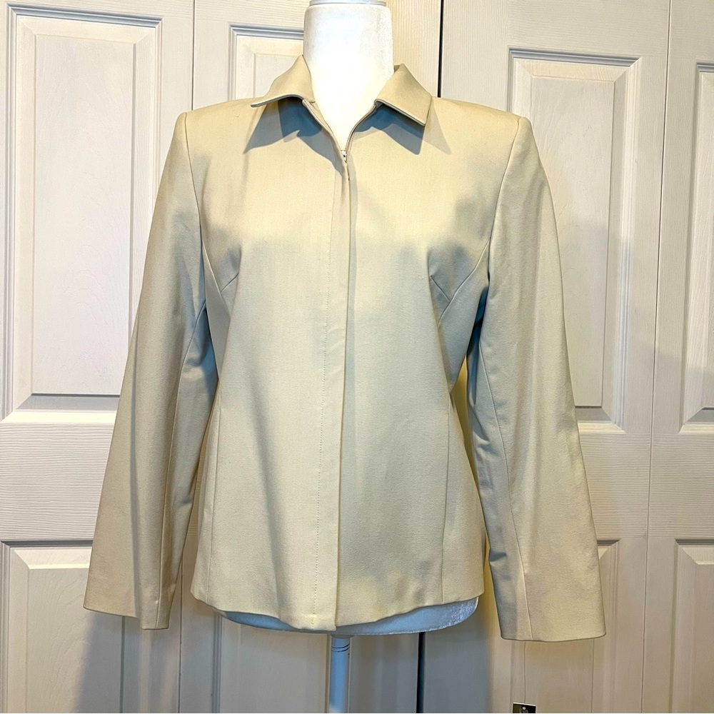 🍋 NWT Kate Hill Petites Beige Zip Front Blazer / Jacket - Size 8P